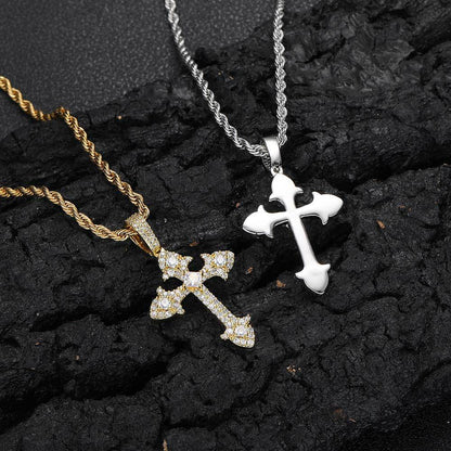 18K/White Gold Iced Out Cross Pendant