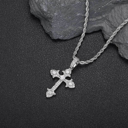 18K/White Gold Iced Out Cross Pendant