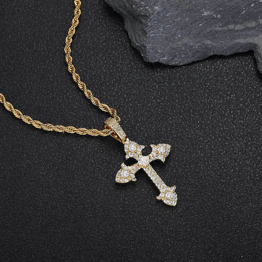 18K/White Gold Iced Out Cross Pendant