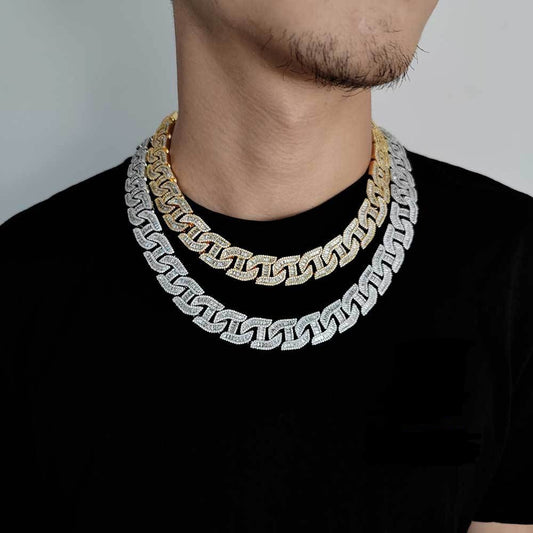 16MM 18K/White Gold Plated Iced Out Cuban Link Chain Necklace