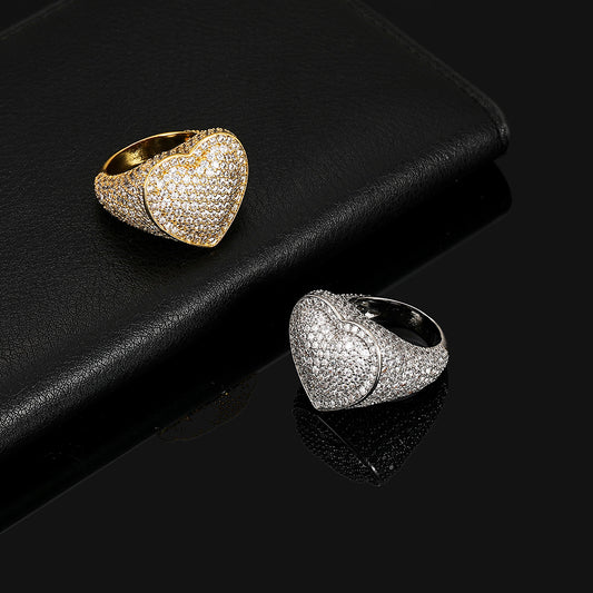 18K/White Gold Plated Hip Hop Heart Ring