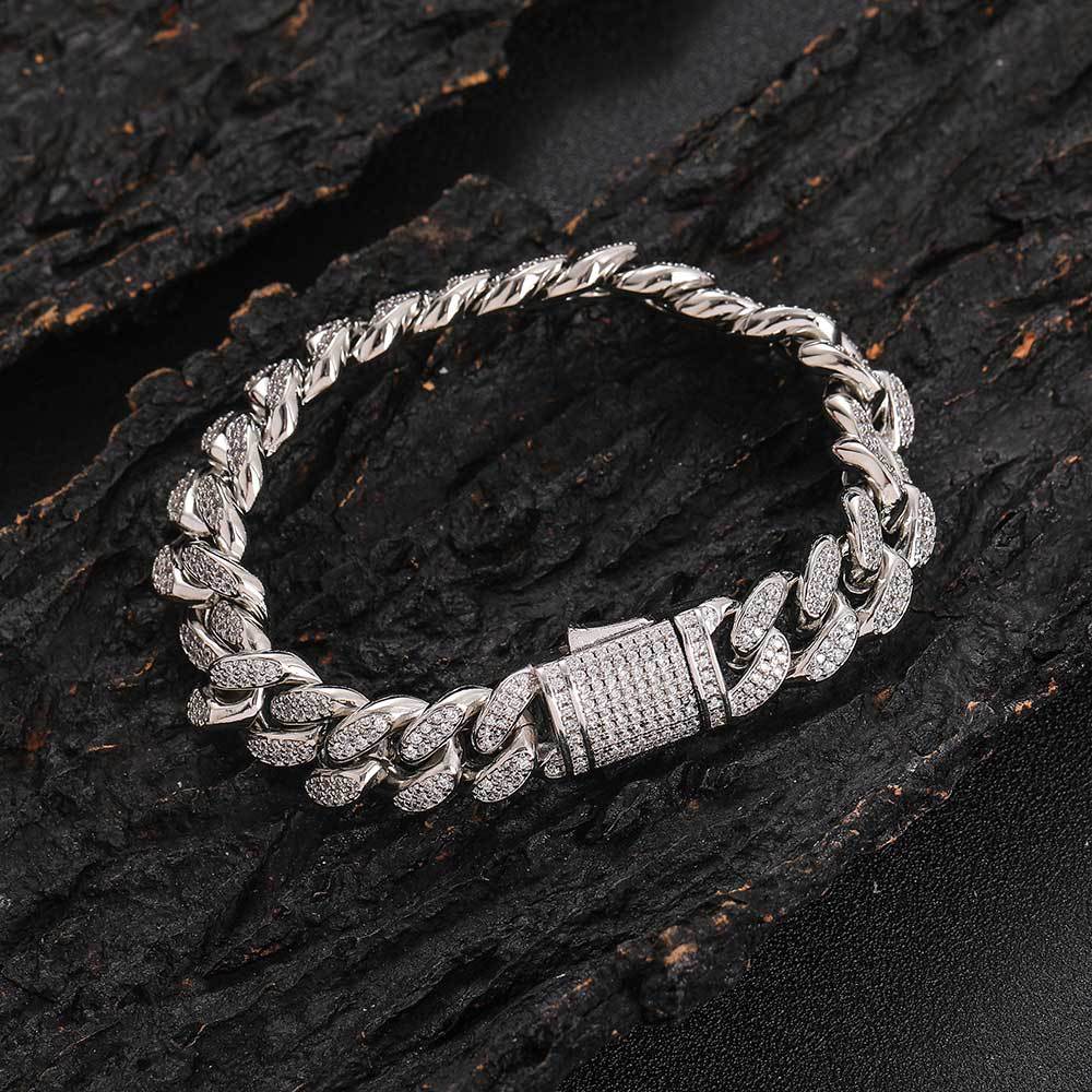 12MM 18K/White Gold Iced Out Cuban Link Bracelet