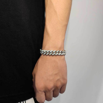 12MM 18K/White Gold Iced Out Cuban Link Bracelet