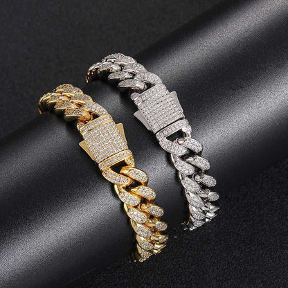 12MM 18K/White Gold Iced Out Cuban Link Bracelet