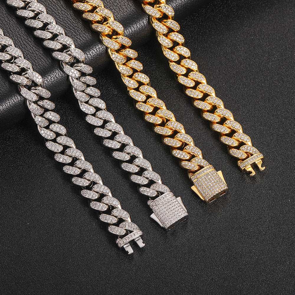 12MM 18K/White Gold Iced Out Cuban Link Bracelet