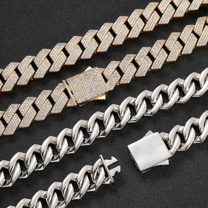 19MM 18K/White Gold Iced Out Cuban Link Chain Necklace