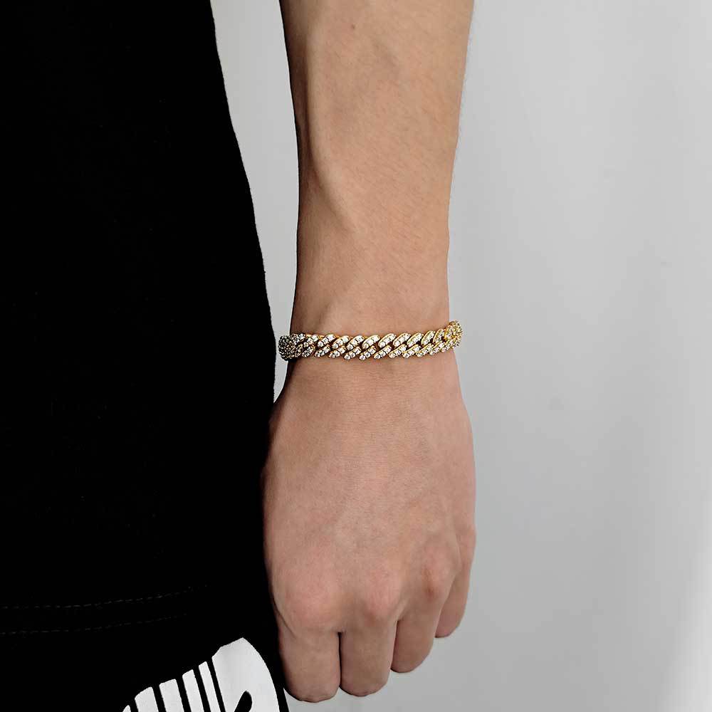 8MM 18K/White Gold Plated Iced Out Cuban Link Chain and Bracelet Set