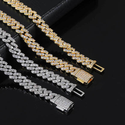 8MM 18K/White Gold Plated Iced Out Cuban Link Chain