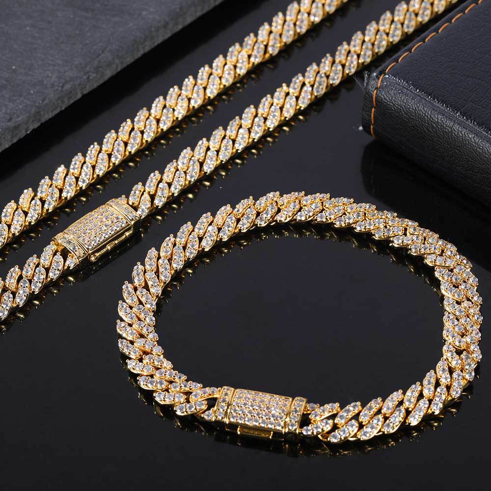 8MM 18K/White Gold Plated Iced Out Cuban Link Chain