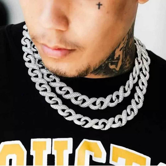 15MM 18K Gold White Gold Infinite Chain Iced Out Cuban Link Chain Necklace