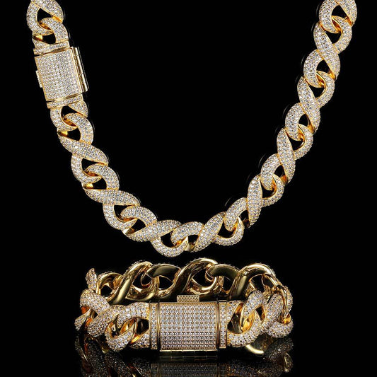 15MM 18K Gold White Gold Infinite Chain Iced Out Cuban Link Chain Necklace TRIPOD JEWELRY