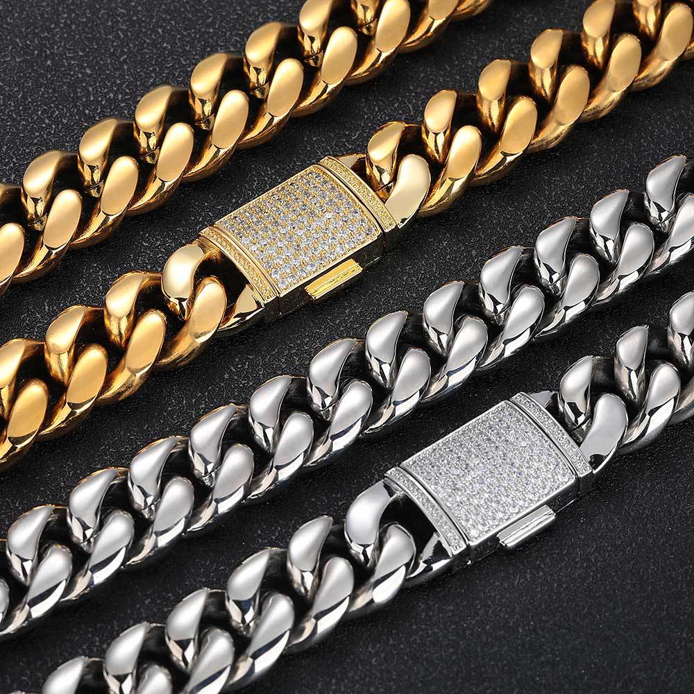 18MM 18K/White Gold Iced Out Clasp Miami Cuban Link Chain Necklace