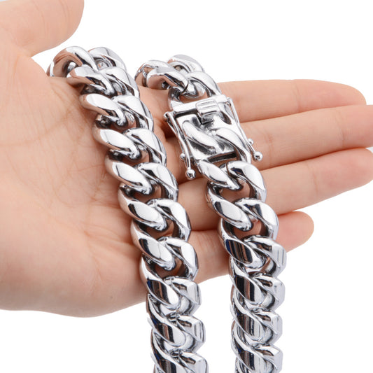 6/8/10/12MM White Gold Hip Hop Miami Cuban Link Chain Necklace