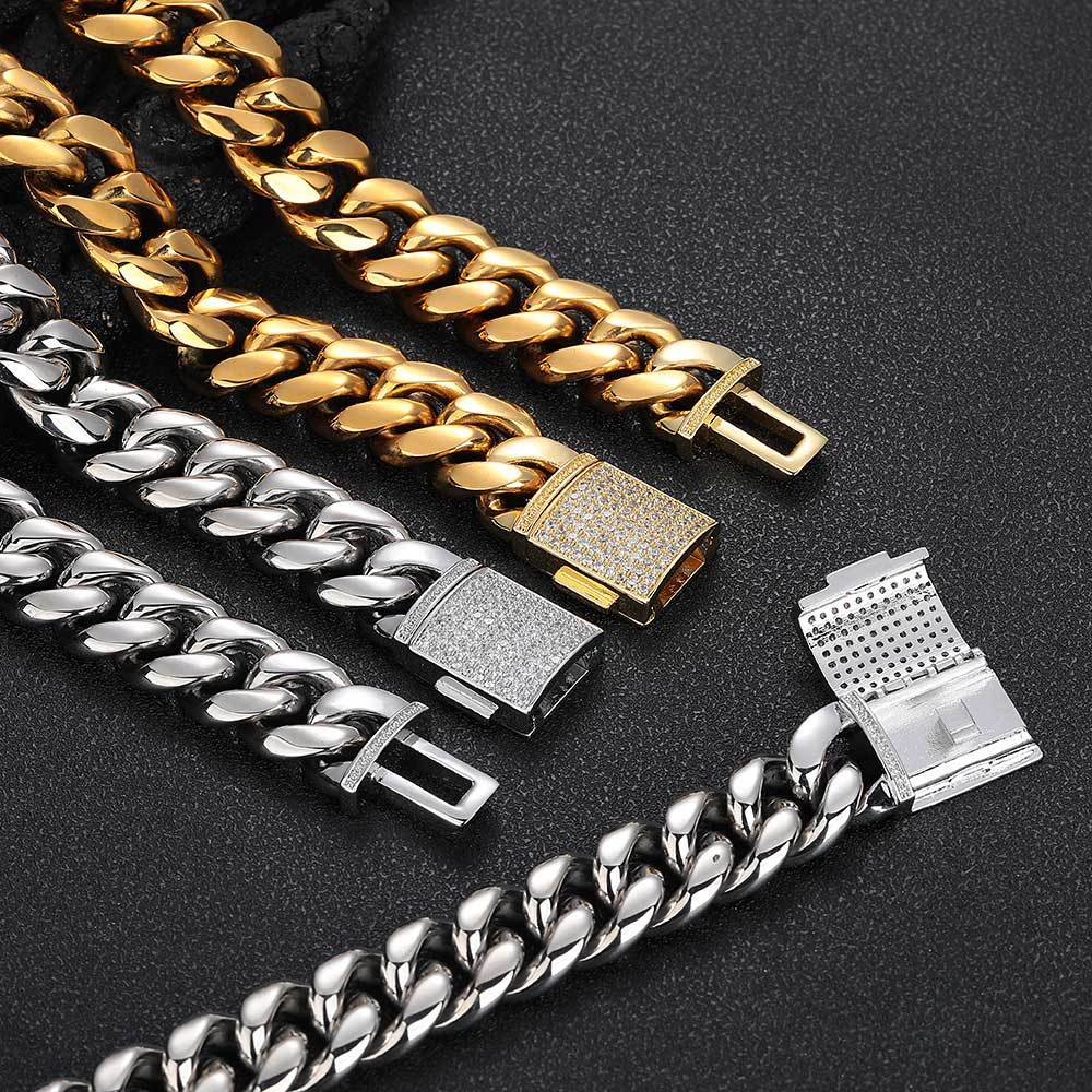 18MM 18K/White Gold Iced Out Clasp Miami Cuban Link Chain Necklace