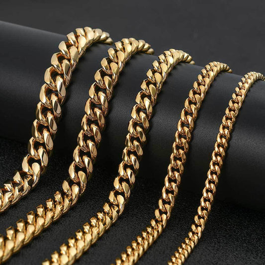 6/8/10/12MM 18K Gold Smooth Clasp Miami Cuban Link Chain Necklace