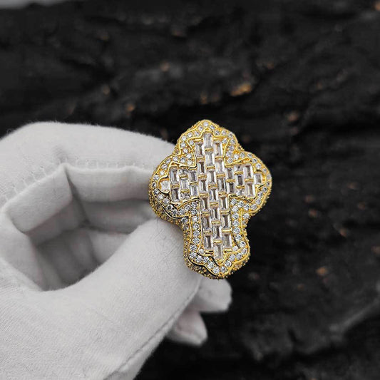 18K/White Gold Plated Zircon Cross Ring