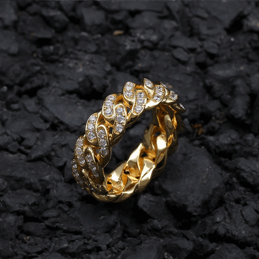 18K Gold Iced Out  Cuban Link Ring