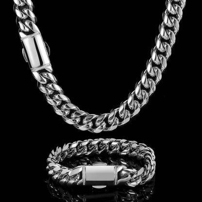 12MM 18k/White Gold Snap Fastener Miami Cuban Link Chain