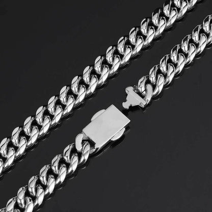 12MM 18k/White Gold Snap Fastener Miami Cuban Link Chain