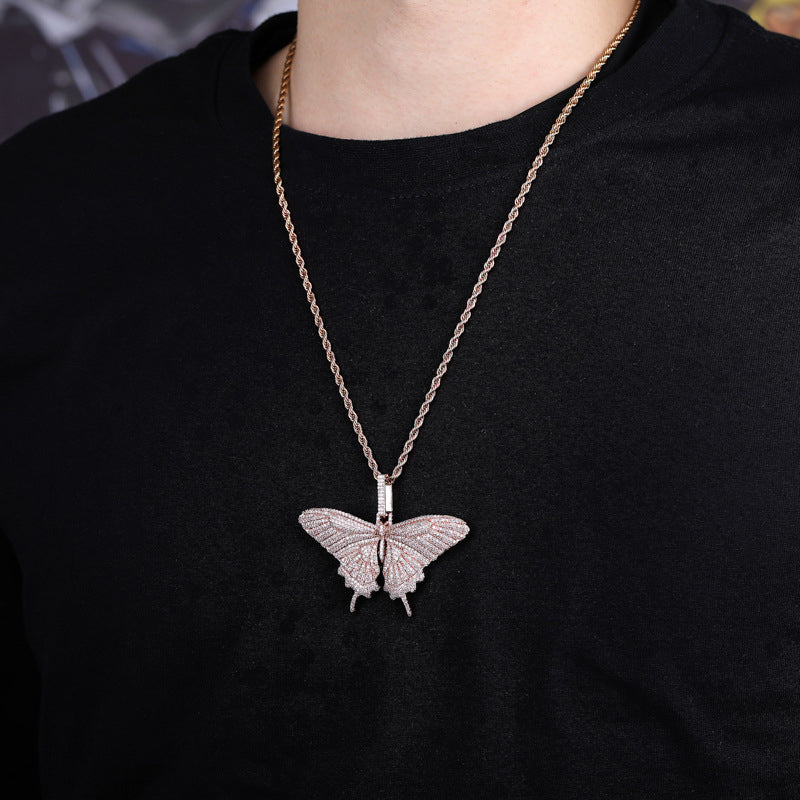 Rose Gold Iced Out Butterfly Pendant