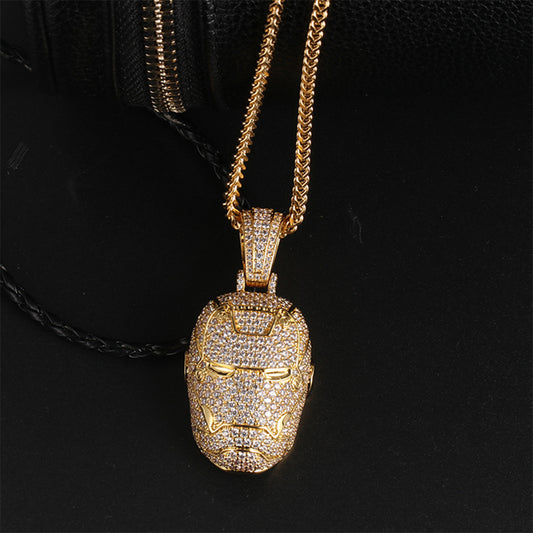 18k Gold Iced Out Superhero Iron Man Mask Pendant