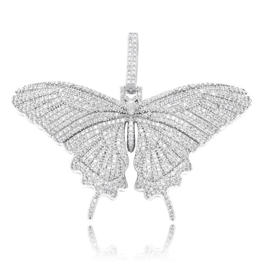 White Gold Iced Out Butterfly Pendant