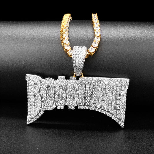 Gold/White Gold Zircon Letter BOSSMAN Pendant