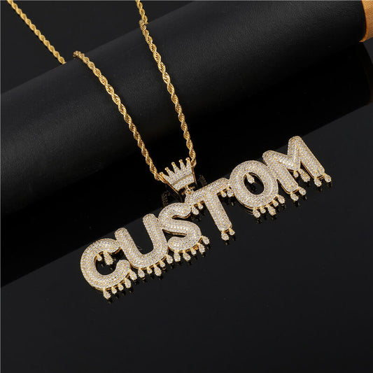 Iced Crown Drop Letter Custom Pendant