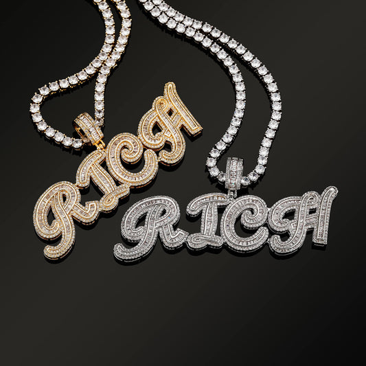 Iced Custom Baguette Letters Pendant