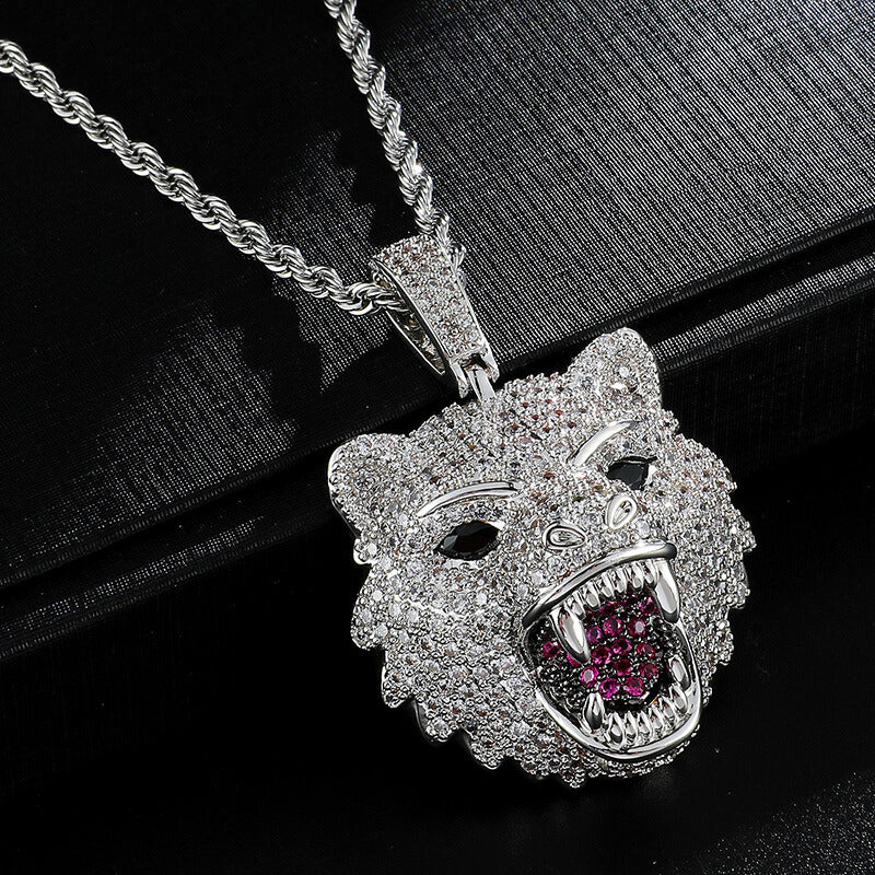 Iced Out Diamond Wolf Head Pendant