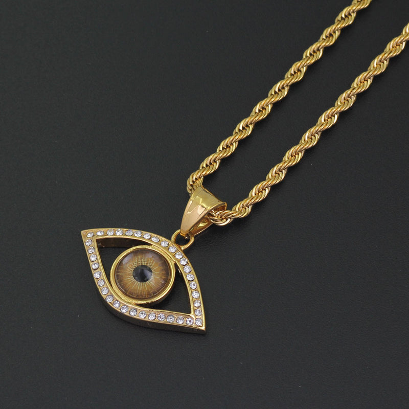 Gold Plated Evil Eye Hip Hop Pendant