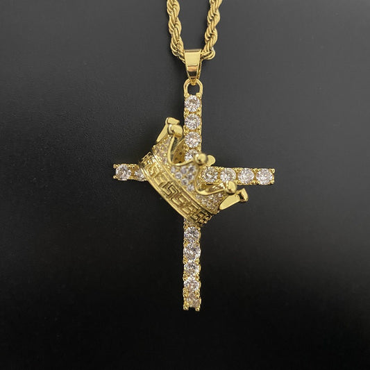 Hip Hop Crown Zirconia Cross Pendant