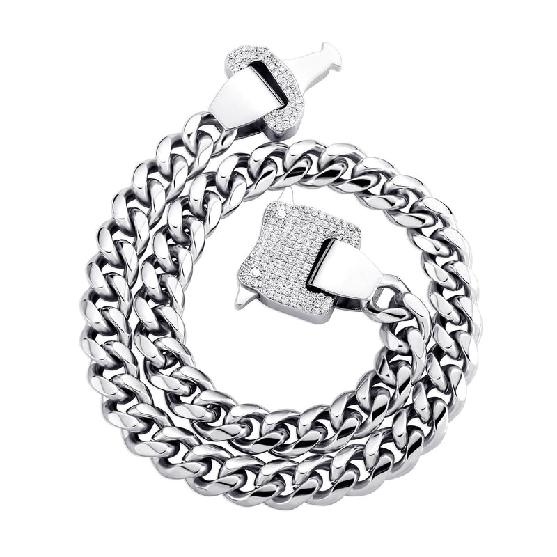 12MM White Gold Roller Coaster Buckle Miami Cuban Link