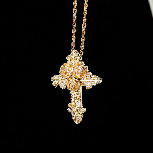 Gold Plated Cross Full Zirconia Vintage Pendant