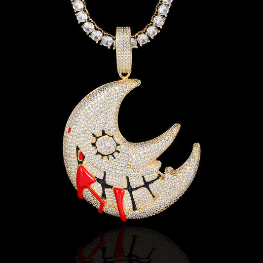 Gold/White Gold Iced Moon Pendant