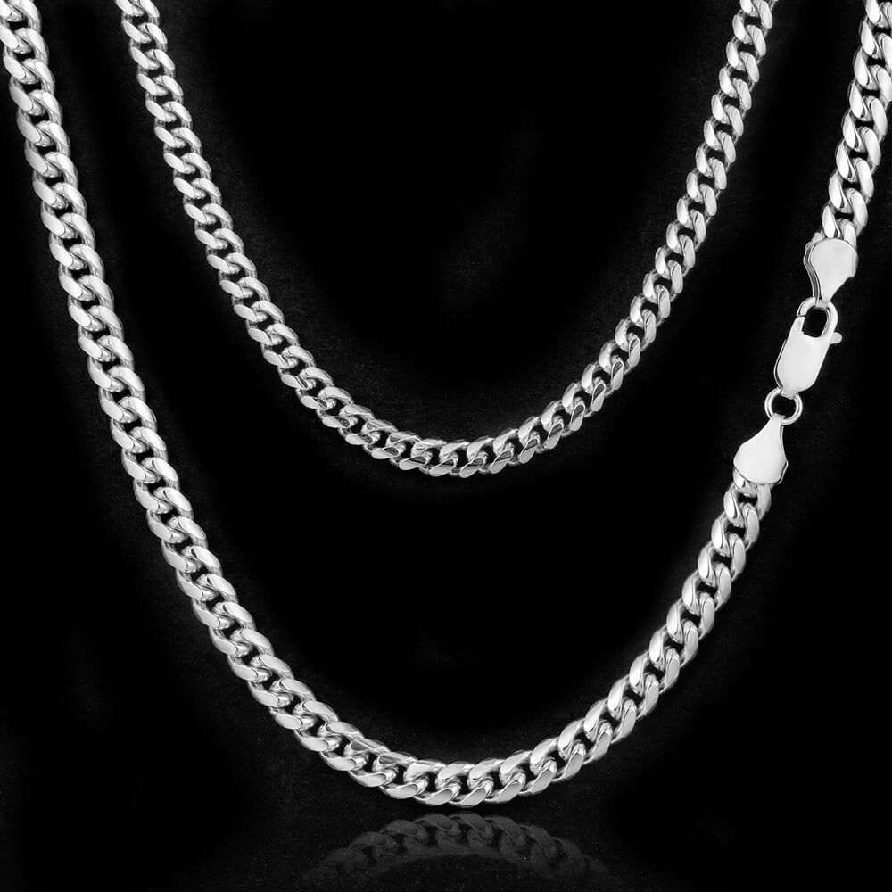 3/4/5/6MM White Gold Plated Lobster Lock Miami Cuban Link Chain Necklace