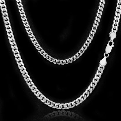 3/4/5/6MM White Gold Plated Lobster Lock Miami Cuban Link Chain Necklace