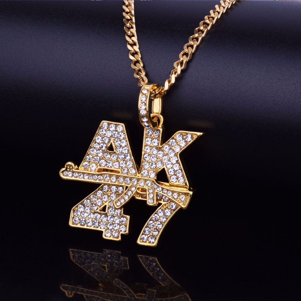 18k Gold Iced AK47 Letter Pendant