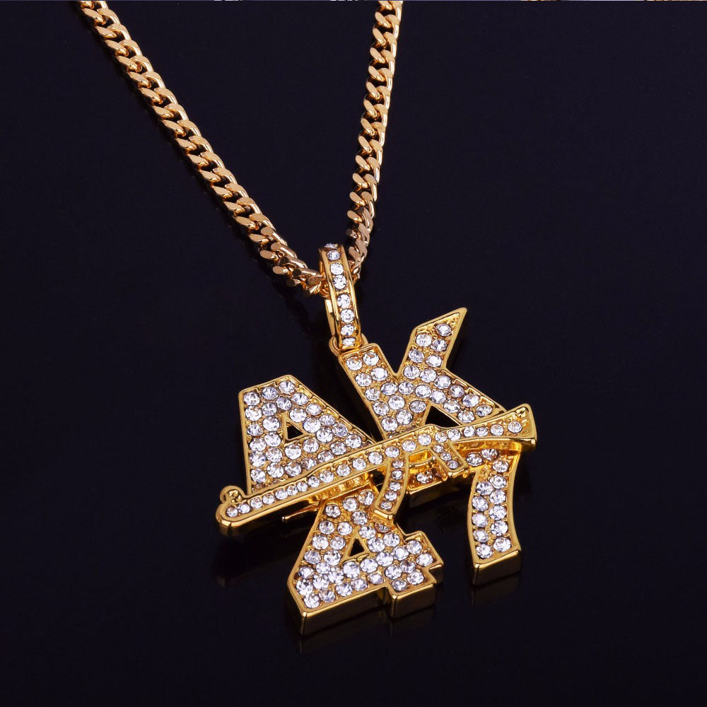 18k Gold Iced AK47 Letter Pendant