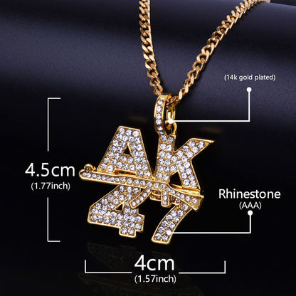 18k Gold Iced AK47 Letter Pendant