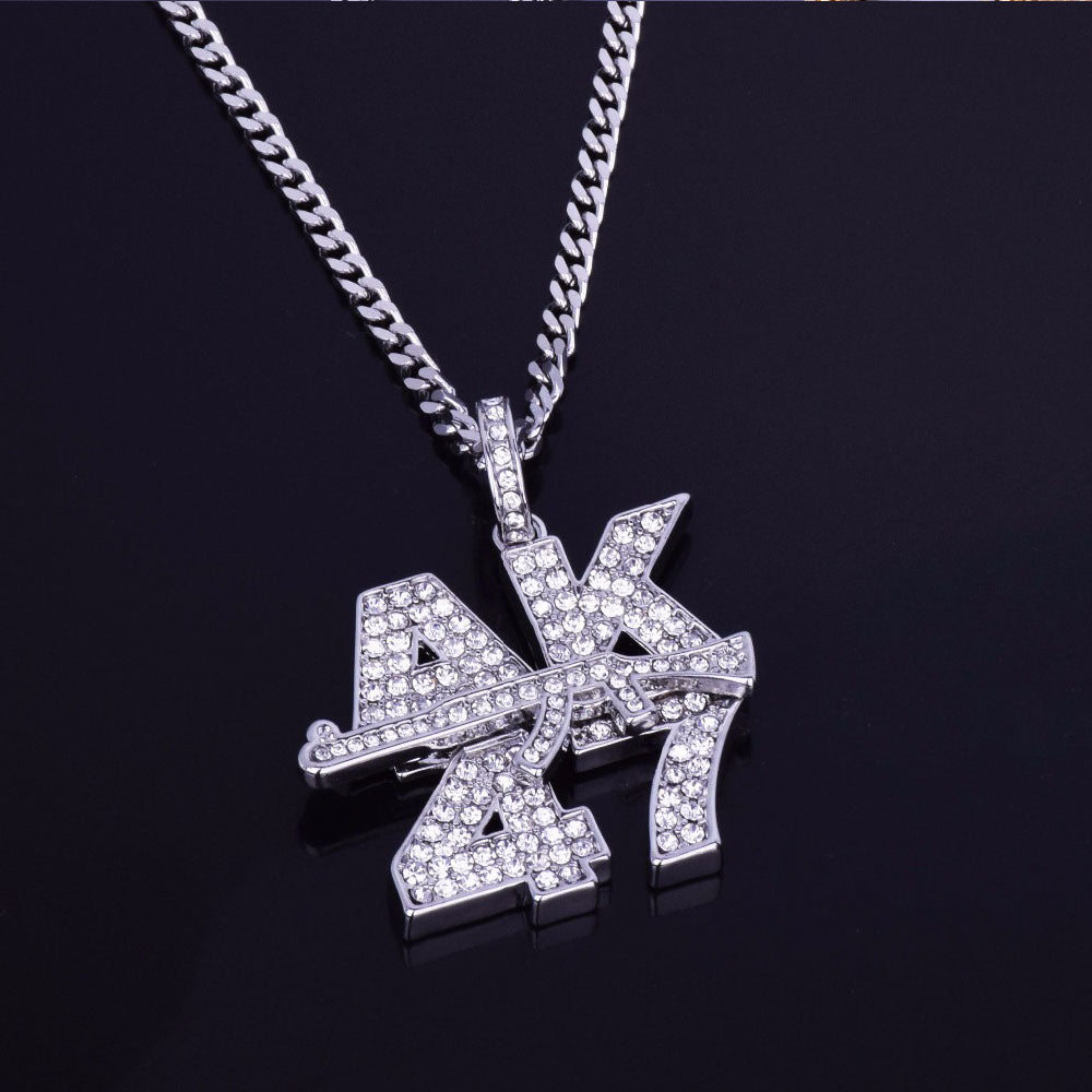 White Gold Iced AK47 Letter Pendant