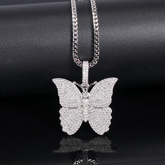 White Gold Iced Butterfly Pendant