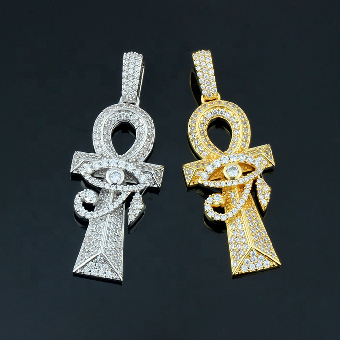 White Gold Iced Egyptian Ankh Cross Pendant