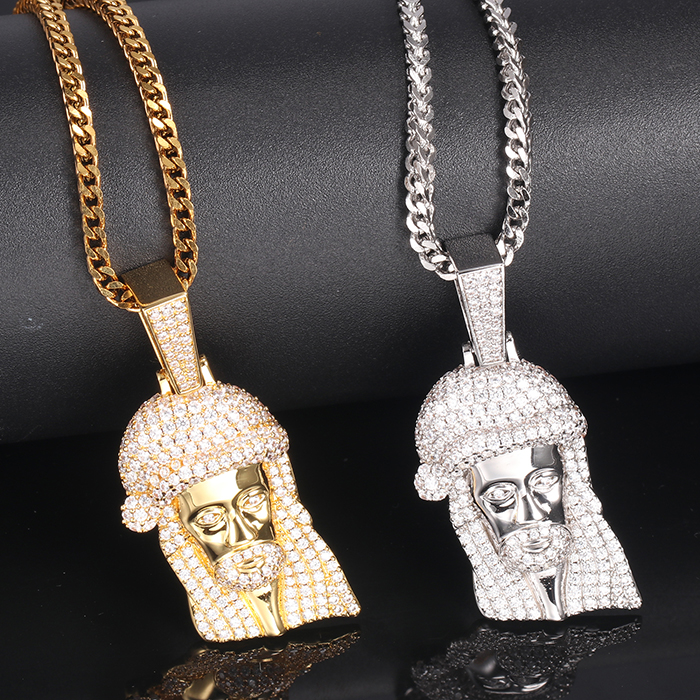 18k Gold Iced Out Jesus Pendant