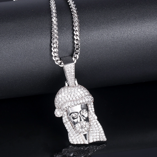 White Gold Iced Out Jesus Pendant