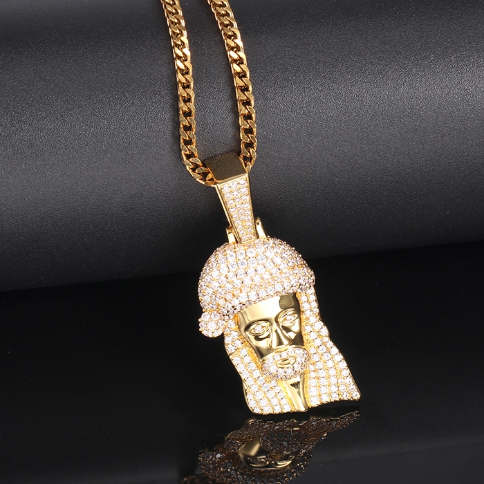 18k Gold Iced Out Jesus Pendant