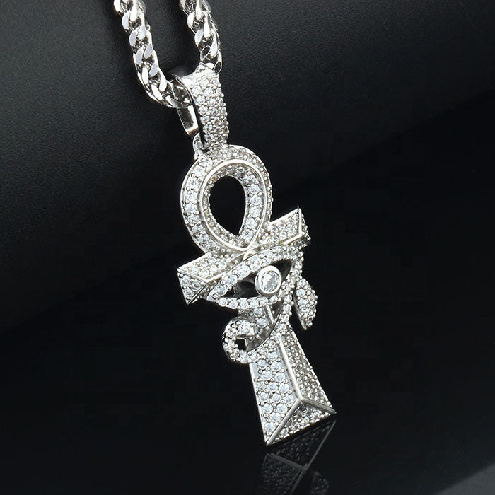 White Gold Iced Egyptian Ankh Cross Pendant