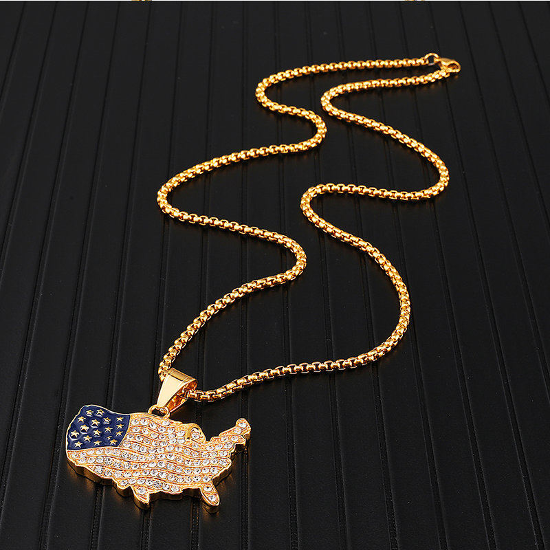 18K Gold Iced America Map Pendant