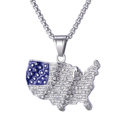 White Gold Iced America Map Pendant