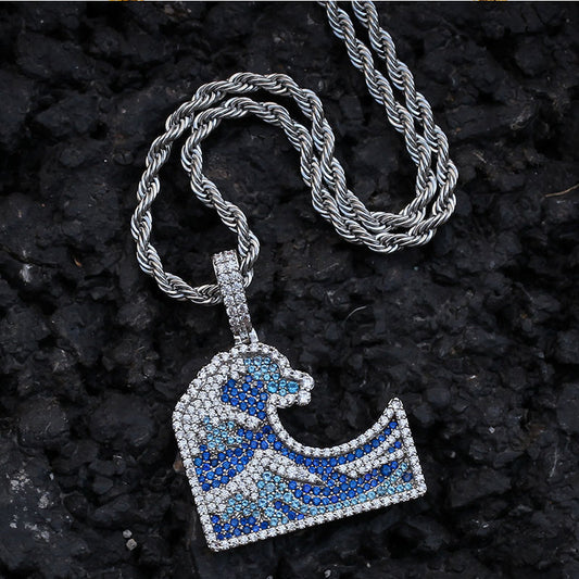 White Gold Iced Kanagawa Surf Pendants Pendant